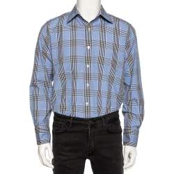 Tom Ford Blue Glen Checkered Cotton Button Front Shirt L
