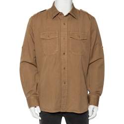 Pre Owned Tom Ford Light Brown Linen Patch Pocket Detailed Button Front Shirt XL