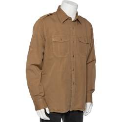 Pre Owned Tom Ford Light Brown Linen Patch Pocket Detailed Button Front Shirt XL