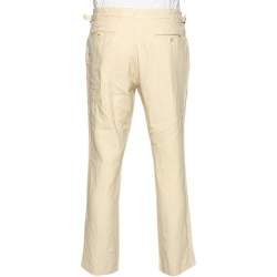 Pre Owned Tom Ford Cream Linen Buckle Waist Detailed Pants XL