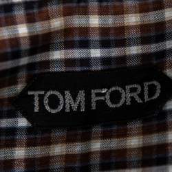 Pre Owned قميص توم فورد قطن تشيكريد بني بأزرار أمامية مقاس صغير - سمول 