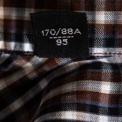 Pre Owned قميص توم فورد قطن تشيكريد بني بأزرار أمامية مقاس صغير - سمول 