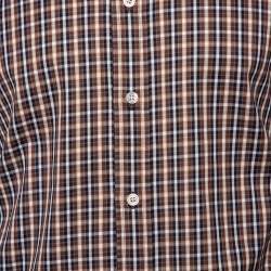 Pre Owned قميص توم فورد قطن تشيكريد بني بأزرار أمامية مقاس صغير - سمول 