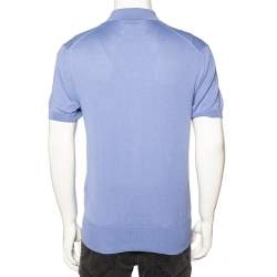 Pre Owned Tom Ford Blue Silk Knit Short Sleeve Tailored Polo T-Shirt XL
