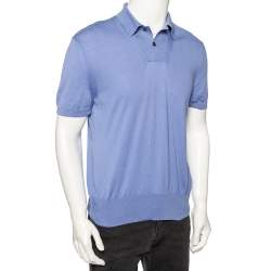 Pre Owned Tom Ford Blue Silk Knit Short Sleeve Tailored Polo T-Shirt XL