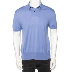 Pre Owned Tom Ford Blue Silk Knit Short Sleeve Tailored Polo T-Shirt XL