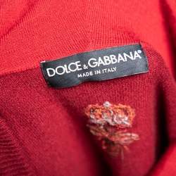 Pre Owned Dolce & Gabbana Maroon Cashmere Bee & Crown Embroidered Hoodie XL