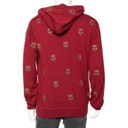 Pre Owned Dolce & Gabbana Maroon Cashmere Bee & Crown Embroidered Hoodie XL