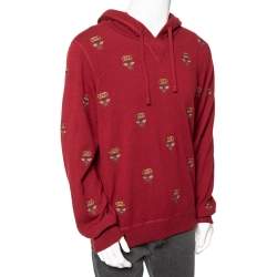 Pre Owned Dolce & Gabbana Maroon Cashmere Bee & Crown Embroidered Hoodie XL