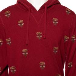 Pre Owned Dolce & Gabbana Maroon Cashmere Bee & Crown Embroidered Hoodie XL