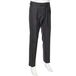 Pre Owned Tom Ford Grey Checkered Wool Straight Leg Pants L