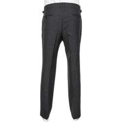 Pre Owned Tom Ford Grey Checkered Wool Straight Leg Pants L