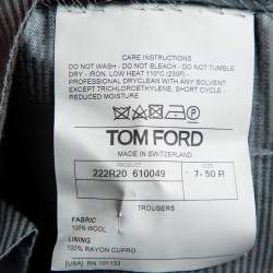 Pre Owned Tom Ford Grey Checkered Wool Straight Leg Pants L