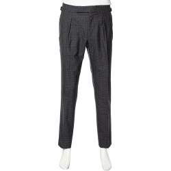 Pre Owned Tom Ford Grey Checkered Wool Straight Leg Pants L