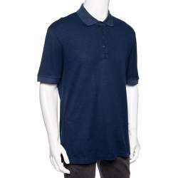 Pre Owned Tom Ford Navy Blue Cotton Pique Polo T-Shirt 3XL