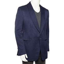 Pre Owned Tom Ford Blue Textured Shelton Cotton & Silk Single Breasted Blazer XXXL 