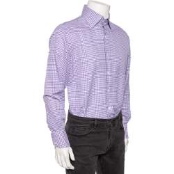 Tom Ford Purple Checkered Cotton Button Front Shirt XXXL