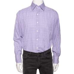 Tom Ford Purple Checkered Cotton Button Front Shirt XXXL