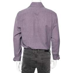 Pre Owned قميص توم فورد أزرار أمامية قطن منقوش أرجواني فاتح مقاس كبير 2 إكس