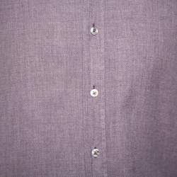 Pre Owned قميص توم فورد أزرار أمامية قطن منقوش أرجواني فاتح مقاس كبير 2 إكس