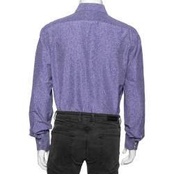 مملوكة مسبقًا قميص توم فورد حرير وقطن مطبوع أزرق بأزرار أمامية مقاس كبير جدًا - إكس لارج