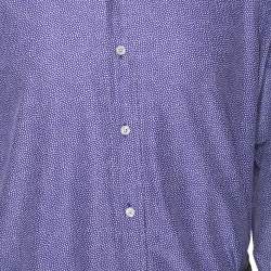 مملوكة مسبقًا قميص توم فورد حرير وقطن مطبوع أزرق بأزرار أمامية مقاس كبير جدًا - إكس لارج