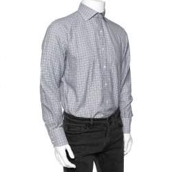Tom Ford Navy Blue Patterned Cotton Button Front Shirt XL