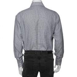 Tom Ford Navy Blue Patterned Cotton Button Front Shirt XL