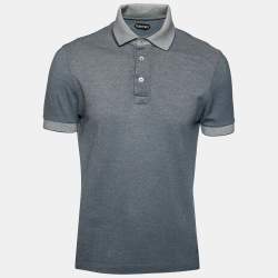 Pre Owned Tom Ford Navy Blue Textured Cotton Polo T-Shirt L