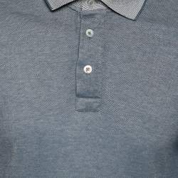Pre Owned Tom Ford Navy Blue Textured Cotton Polo T-Shirt L