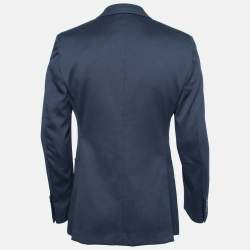 Pre Owned Tom Ford Navy Blue Textured Cotton Single Breasted Blazer L