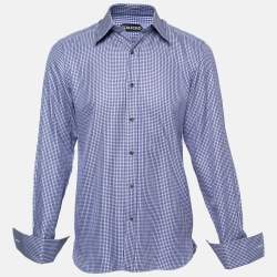 Tom Ford Blue Gingham Check Cotton Button Front  Long Sleeve Shirt M