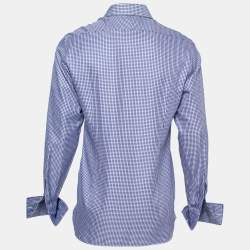 Tom Ford Blue Gingham Check Cotton Button Front  Long Sleeve Shirt M