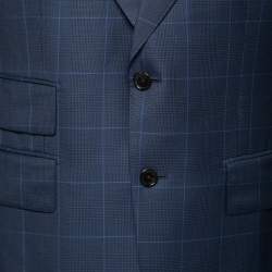 Pre Owned Tom Ford Blue Checkered Wool Button Front Blazer L