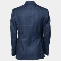 Pre Owned Tom Ford Blue Checkered Wool Button Front Blazer L