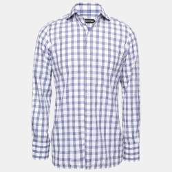 Pre Owned Tom Ford Ink Blue Checkered Cotton Button Front Shirt M