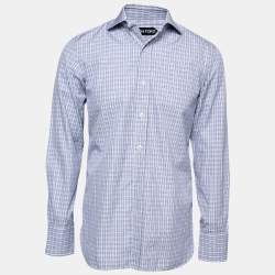 Pre Owned Tom Ford Blue Checkered Cotton Button Front Shirt L