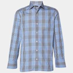 Pre Owned Tom Ford Blue Plaid Cotton Shirt XXL