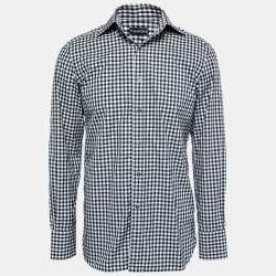 Tom Ford Black Gingham Printed Cotton Button Front Shirt M