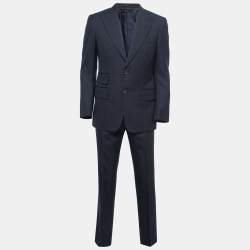Pre Owned Tom Ford Navy Blue Striped Patterned Wool Suit M