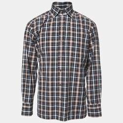 Tom Ford Brown Checked Cotton Button Front Shirt XL