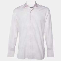 Tom Ford Pink & White Checkered Cotton Button Front Shrt L