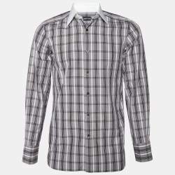 Pre Owned Tom Ford Brown Checkered Cotton Contrast Collar Shirt S
