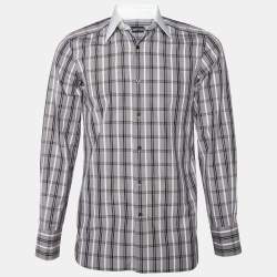 Tom Ford Brown Checkered Cotton Contrast Collar Shirt S