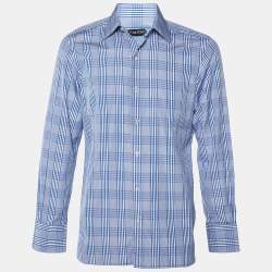 Tom Ford Blue Checkered Cotton Button Front Shirt M