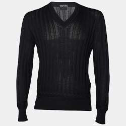 Pre Owned Tom Ford Black Cashmere & Silk Knit V-Neck Pullover M