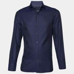 Tom Ford Navy Blue Cotton Button Front Shirt M