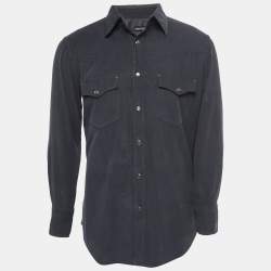 Pre Owned Tom Ford Dark Grey Corduroy Pocket Detail Shirt L