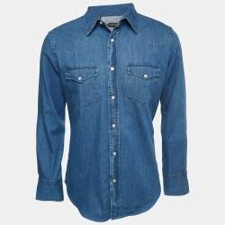 Pre Owned Tom Ford Blue Denim Button Front Full Sleeve Shirt L