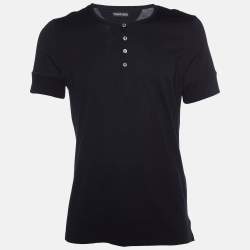 Tom Ford Black Cotton Knit Collarless T-Shirt XXL